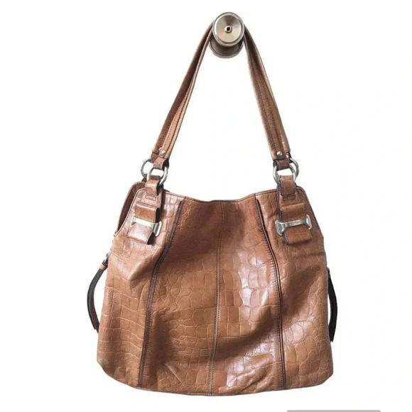 B.Makowsky Women's Size Large Brown Croc Leather Shoulder Bag Snap Closure - Picture 12 of 12